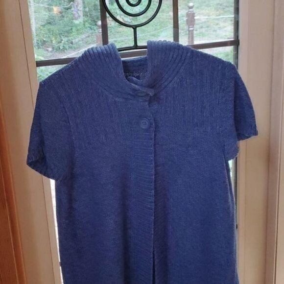 Izod Knitted Split Button Collared Sz. M Short Sleeve Sz. M Blue Cardigan - Picture 2 of 9